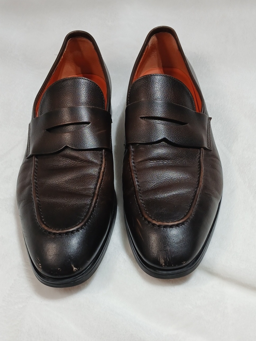 Santoni Dark Brown Leather Penny Loafers Men Sz 13